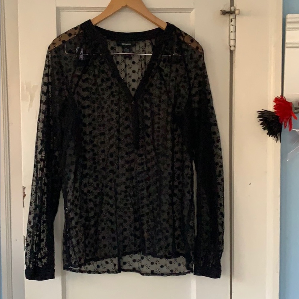 Express size large sheer black blouse shirt floral